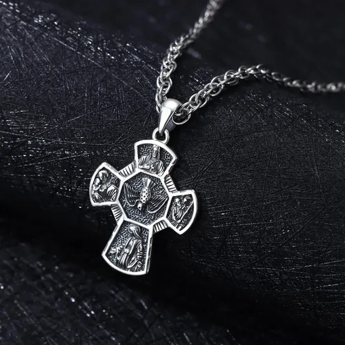 Miniatura 91 de Odinstone Collar de plata de ley 925 con medalla de San Miguel/San Cristóbal/San Benito/Crucifijo de Jesús/San Uriel/Arcángel Rafael para hombres