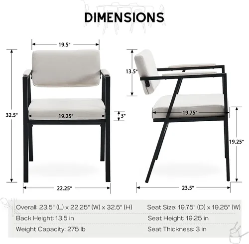 Miniatura 2 de HEAH-YO Juego de 2 sillas de comedor modernas de lino, sillas de cocina tapizadas con respaldo abierto y reposabrazos, cómodas sillas laterales