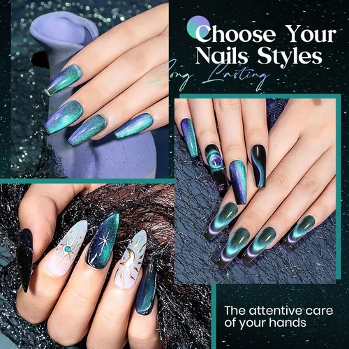 Miniatura 5 de MIZHSE Chameleon - Esmalte de gel 9D de ojo de gato, 0.3 onzas líquidas, gel magnético holográfico de ojo de gato, galaxia holográfica, juego de 9D