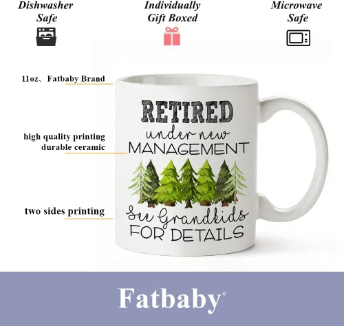 Miniatura 5 de Fatbaby Regalos de jubilación para hombres, jubilados bajo nueva gestión, taza de café con texto en inglés "See Grandkids For Details", taza de café