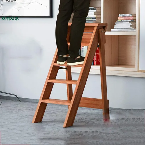 Miniatura 5 de Escalera de madera de 5 niveles, taburete plegable para el hogar, estante de almacenamiento multiusos para flores, escalera de escalera