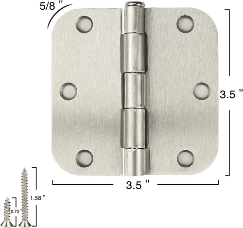 Miniatura 2 de Bisagras de puerta de níquel cepillado de 3.5 x 3.5 pulgadas, paquete de 30 bisagras de puerta interiores redondeadas con radio de 5/8", bisagras