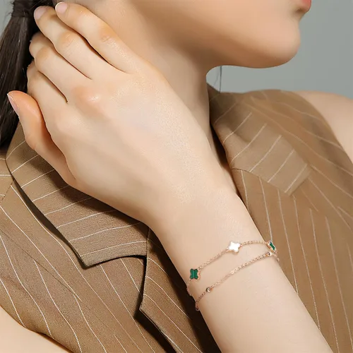 Miniatura 4 de Hothink Pulseras para mujer, pulsera de trébol de moda, pulsera de oro rosa, pulsera de trébol de la suerte, negro, rojo, verde, blanco, pulsera