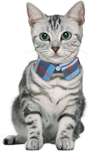 Miniatura 4 de Faleela Paquete de 2/Juego Collar para Gato con Corbata de Moño Linda y Campana, Collar de Camisa a Cuadros Separable para Gatito Ajustable