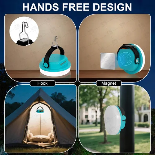 Miniatura 4 de Luz de campamento recargable, linterna LED para cortes de energía, luz de emergencia impermeable para tienda de campaña con gancho magnético, banco