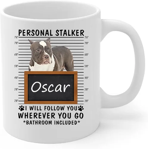 Miniatura 2 de Personal Stalker I Will Follow You Brown American Bully - Taza de café con nombre personalizado, taza de cerámica blanca, 11 onzas