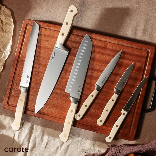 Miniatura 7 de CAROTE Juego de 11 piezas de cuchillos con bloque para cocina, hoja de acero inoxidable ultra afilada, mango ergonómico triple remachado, bloque