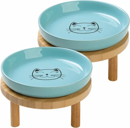 Miniatura 19 de Lusifaco - Cuencos poco profundos para comida de gato, tazón de cerámica de 5.9 pulgadas de ancho para gatos de interior, juego de platos para gatos