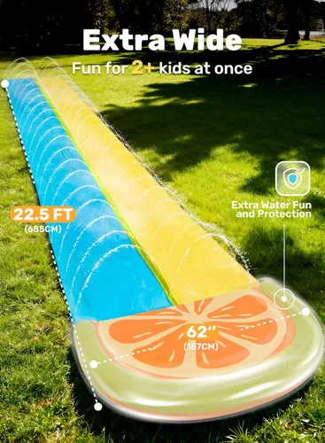 Miniatura 8 de Sloosh Toboganes acuáticos con 2 tablas inflables, tobogán de agua de doble carril de 22.5 pies con rociadores avanzados, juguete de verano