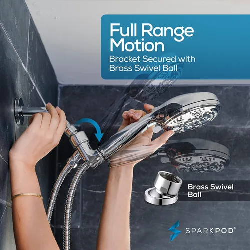 Miniatura 7 de SparkPod Cabezal de ducha de mano de 5 pulgadas con 9 ajustes de pulverización, pausa de ahorro de agua con interruptor de encendido/apagado