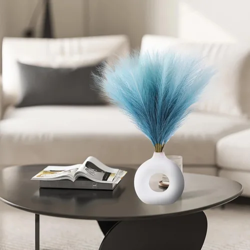 Miniatura 5 de Ureymx Hierba de Pampas Artificial Decorativa 17.7 Pulgadas 30pcs, Arreglo Floral de Hierba de Pampas y Relleno de Jarrón Hierba de Pampas Azul