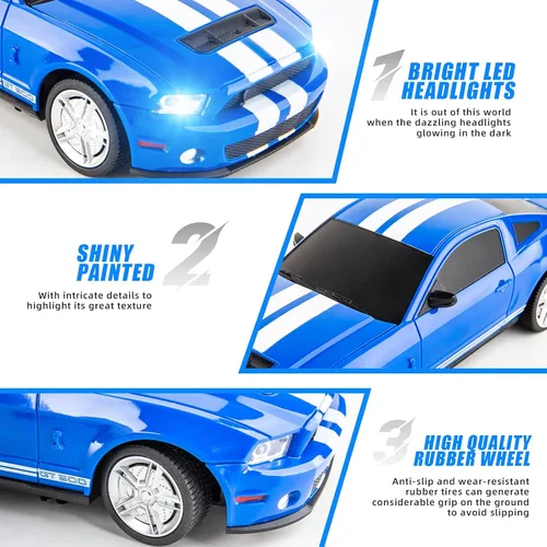 Miniatura 2 de BDTCTK Control remoto 1/24 Ford Mustang Shelby GT500 RC Model Car, juguetes para niños y adultos mayores de 6 años, azul