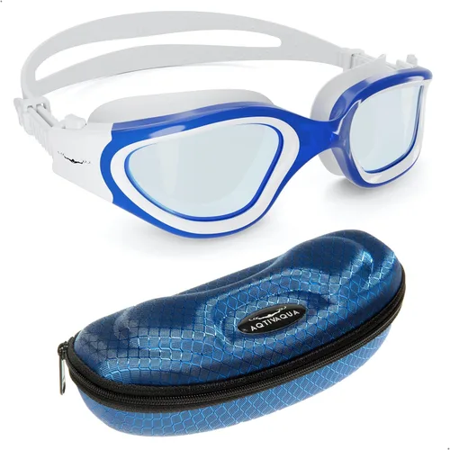Miniatura 2 de AqtivAqua DX - Gafas de natación con visión amplia para adultos, hombres y mujeres, antiempañamiento y sin fugas Gafas blancas y azules + estuche