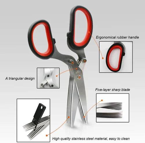 Miniatura 4 de Tijeras de Hierbas de Cocina de 5 Cuchillas, Cortador de Hierbas Multiusos con 5 Cuchillas de Acero Inoxidable y Cubierta de Seguridad y Peine