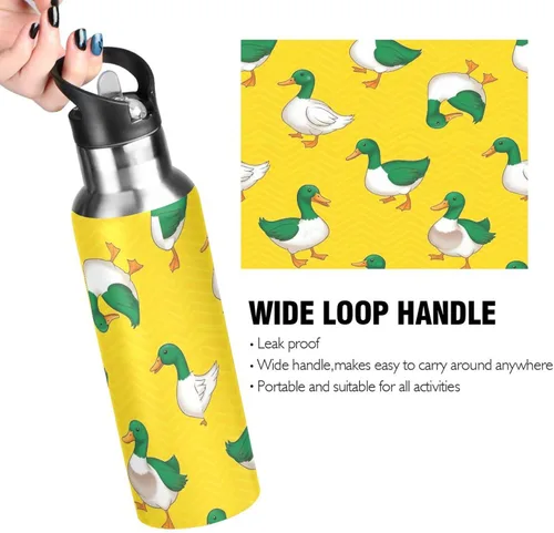 Miniatura 4 de BPA-Free Sport Water Bottle Insulated 32 Oz, Insulated Stainless Steel Water Bottle with Straw for Gym Outdoor Travel School, Green White Ducks