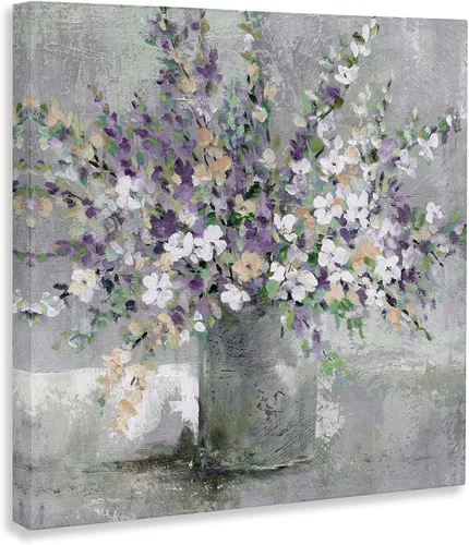 Miniatura 3 de Stupell Industries Carol Robinson, ramo de flores de aster, arte de pared en lienzo con diseño de ramo de flores moradas suaves, 17 x 17 pulgadas