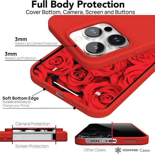 Miniatura 8 de IceSword Funda compatible con iPhone 15 Pro, silicona líquida, delgada, protección de cuerpo completo, suave, antiarañazos, color rojo, para hombres