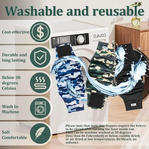 Miniatura 6 de Pañales Reutilizables para Perros Machos, Bandas Abdominales Lavables Premium para Perros Machos, Paquete de 5, Envolturas para Perros Machos Extra