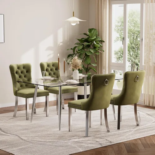 Miniatura 22 de Baysitone Juego de mesa de comedor de vidrio de 51 pulgadas para 4, juego de 5 piezas moderno de comedor, mesa de cocina rectangular de vidrio con 4