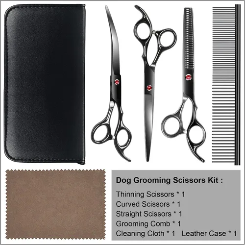 Miniatura 6 de Kit profesional de tijeras de aseo para perros, color negro, 5 en 1, tijeras para aseo de perros 6CR de acero inoxidable de alta calidad, kit