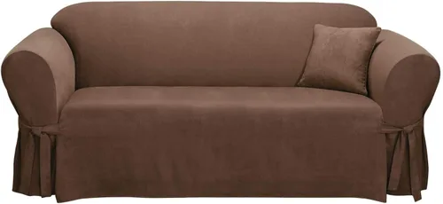 Miniatura 43 de SURE FIT funda para silla con alas y cojín en T de gamuza suave, de una pieza, ajuste relajado, poliéster, lavable a máquina, color chocolate