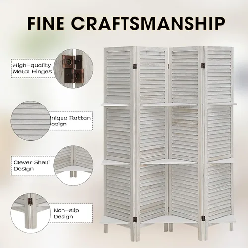 Miniatura 3 de ACEHOME Divisor de habitación con estantes, 4 paneles divisores de habitación y pantallas de privacidad plegables, pantallas plegables de 6 pies