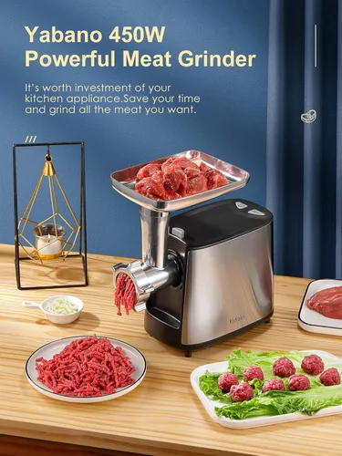 Miniatura 7 de Yabano Picadora de carne eléctrica de alta resistencia de 3000 W con máquina de relleno de salchichas y kit de Kubbe, 2 placas de molienda de acero