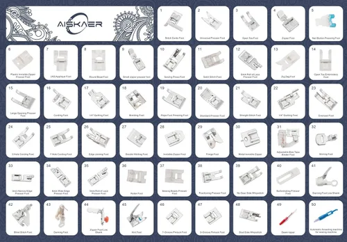 Miniatura 6 de Aiskaer Juego de 48 pies prensatelas para máquina de coser para hermano, Babylock, cantante, Janome, Elna, Toyota, nuevo hogar, simplicidad, Kenmore