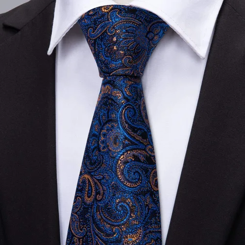 Miniatura 165 de Barry.Wang - Juego de corbata de seda para hombre, diseño de cachemira, pañuelo y gemelos de bolsillo