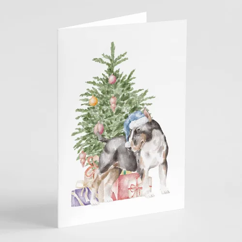 Miniatura 7 de Caroline's Treasures CK8213GCA7P Bulldog, Bulldog Inglés #2 - Tarjetas de felicitación y sobres de árbol de Navidad, paquete de 8 tarjetas en blanco