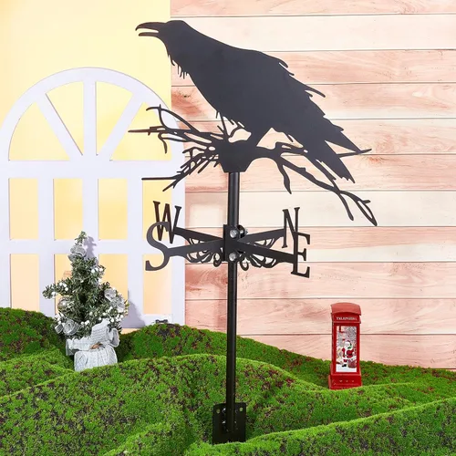 Miniatura 5 de SUPERDANT Veleta de cuervo para patio, veletas de viento de metal, soporte de techo para jardín exterior, veletas negras, granja, granero