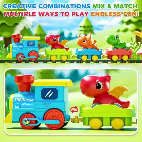 Miniatura 7 de Juego de tren para niños pequeños con vapor, música y luces - Juguetes de tren eléctrico para niños con accesorios de pistas, incluyendo 3 autos