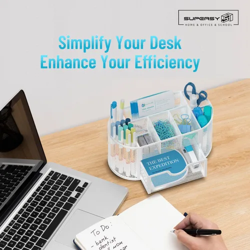 Miniatura 2 de SUPEASY Organizador de escritorio de malla, accesorios de escritorio y organizadores de espacio de trabajo con cajones, soporte para lápices