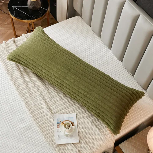 Miniatura 27 de Juego de 2 fundas de almohada para cama tamaño king, fundas de cojín rectangulares lumbares con diseño de rayas, forro de piel de conejo sintética