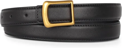 Miniatura 208 de Cinturón de cuero clásico con hebilla de metal para mujer con vestido de jeans