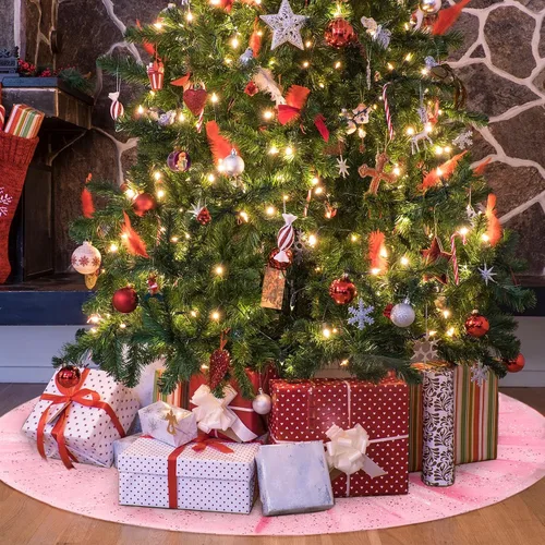 Miniatura 6 de Skylety Falda de árbol de 36 pulgadas para el día de San Valentín, falda redonda de tul con volantes y lentejuelas de doble capa para Año Nuevo, Rosa