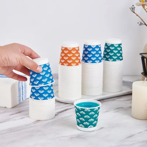 Miniatura 3 de JollyPack Paquete de 600 unidades de tazas de papel desechables para baño de 3 onzas, pequeñas tazas de enjuague bucal en naranja, azul y verde