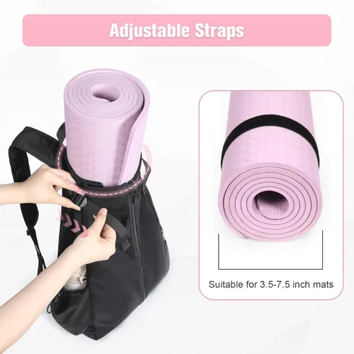 Miniatura 6 de WOMACO Bolsa para esterilla de yoga, portador de bloques de yogamat ajustable con correas de mochila y bolsillos laterales, mochila de yoga