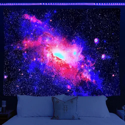 Miniatura 3 de Pósteres de luz negra para adultos, tapiz de luz negra galaxia, tapiz de pared espacial con estrellas moradas, tapiz reactivo a los rayos UV