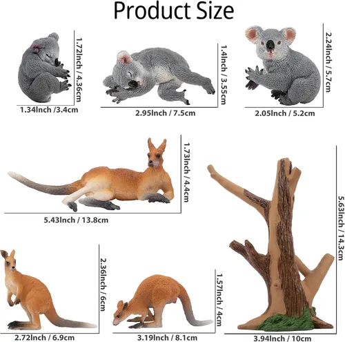 Miniatura 5 de Toymany 7 figuras de animales australianos de vida silvestre que incluyen figura de koala y canguro, juego de figuras de animales de bosque