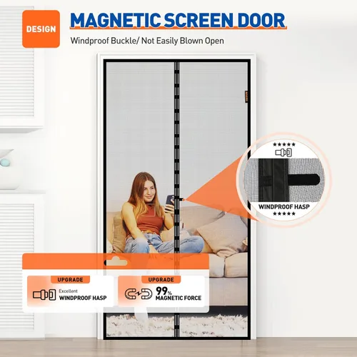 Miniatura 4 de MAGZO Mosquitera Magnética para Puerta de 36 x 82 pulgadas, tamaño de mosquitera de 38 x 83 pulgadas, malla con imanes fuertes, red de fibra de Gris