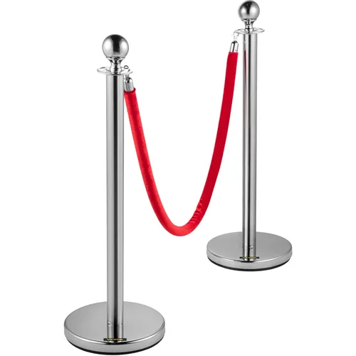 Miniatura 8 de VEVOR Cuerdas y postes de terciopelo, 8 piezas, cuerda de terciopelo rojo de 5 pies, poste de puntal con parte superior de bola, barreras de control