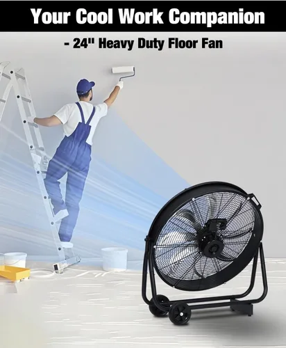 Miniatura 3 de Ventilador de tambor industrial de 24 pulgadas, 9,500 CFM de alta velocidad de 3 velocidades circulador de aire de metal resistente con mango