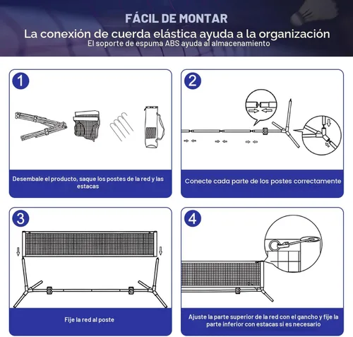 Miniatura 8 de BAGAIL Red de bádminton, red de voleibol para niños de altura ajustable, red de nailon plegable de 10 pies/14 pies/17 pies de ancho, red de tenis