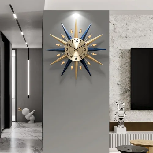 Miniatura 7 de Reloj de pared grande con diseño de estrella, reloj de pared decorativo de mediados de siglo, reloj moderno y silencioso, funciona
