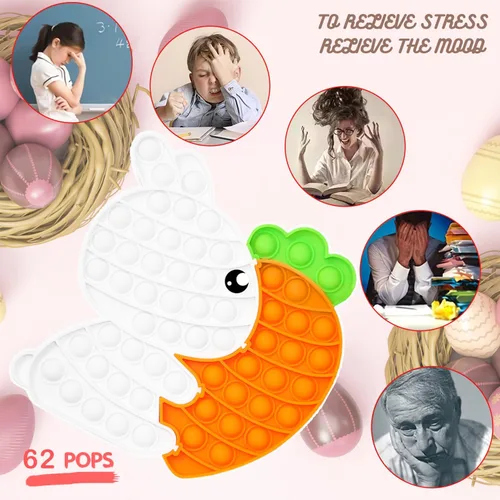 Miniatura 7 de Juguete sensorial para ansiedad de conejo de Pascua, juguete sensorial de burbujas para reventar burbujas, rompecabezas popper, regalos de Pascua