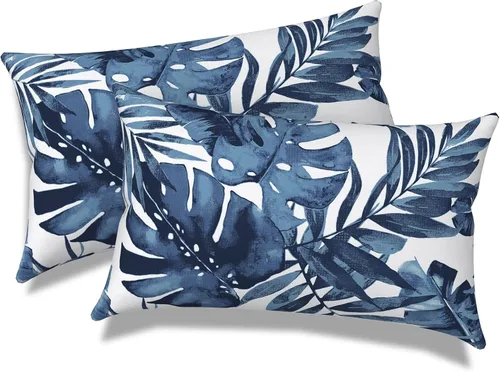 Miniatura 249 de Juego de 2 almohadas para exteriores de 16 x 16 pulgadas, repelentes al agua con interiores, para muebles de patio, hogar, jardín, geometría bohemia