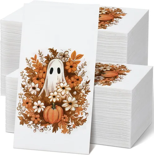 Miniatura 9 de Sinmoe 200 servilletas de papel de calabaza de Acción de Gracias, toallas de mano desechables para baño, toalla de papel decorativo para invitados