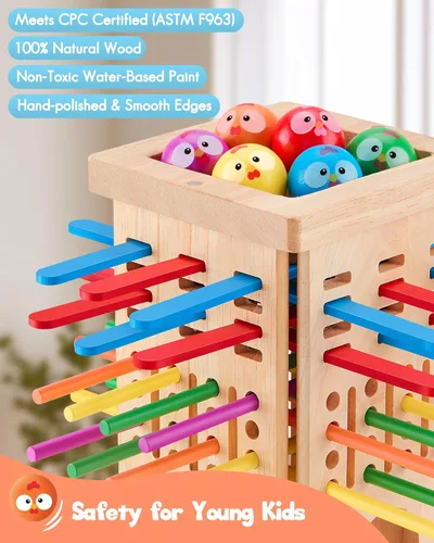Miniatura 5 de Montessori Toys - Juegos de mesa de madera para niños de 3, 4, 5, 6 años, 34 palos de madera coloridos, juguete de habilidades motoras finas