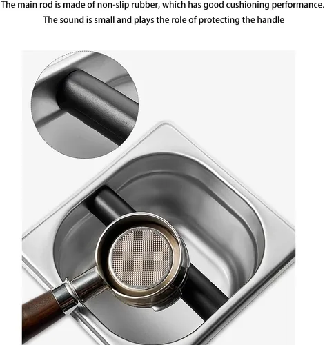 Miniatura 7 de Caja de acero inoxidable para café molido con base antideslizante extraíble, absorbente de golpes para molienda de filtro de portafiltros (S)